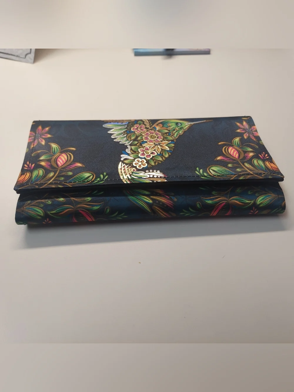 Ay Guey Humming Bird 8" Tri-fold Accordion Wallet Gold Foil Floral Mexican - Picture 2 of 12